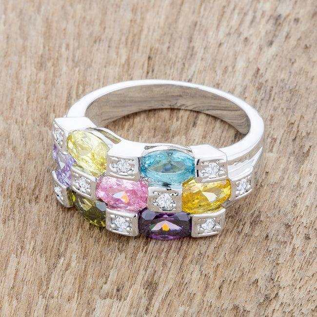 Mina 3.1ct Multicolor CZ Rhodium Cocktail Ring - Flyclothing LLC