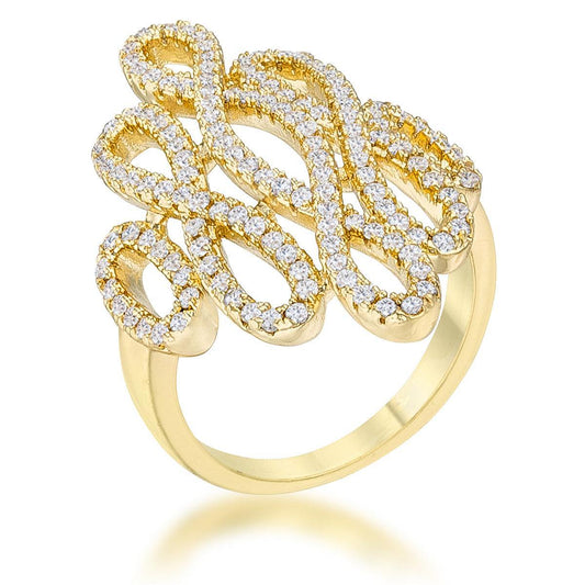 Natasha 0.94ct CZ 14k Gold Contemporary Cocktail Ring - Flyclothing LLC