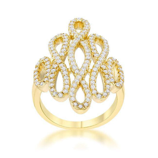 Natasha 0.94ct CZ 14k Gold Contemporary Cocktail Ring - Flyclothing LLC