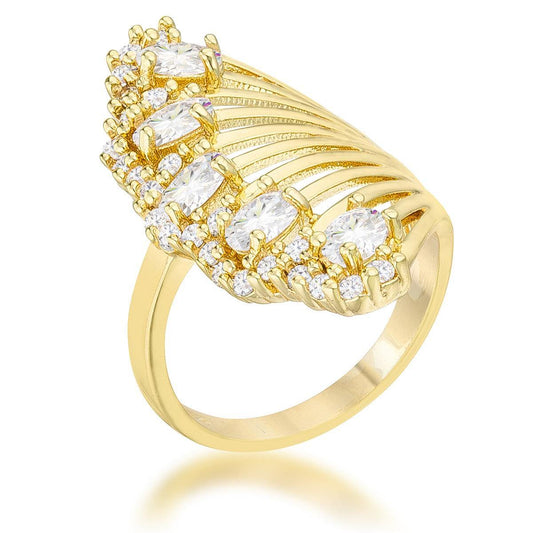 Natalie 2.15ct CZ 14k Gold Contemporary Cocktail Ring - Flyclothing LLC