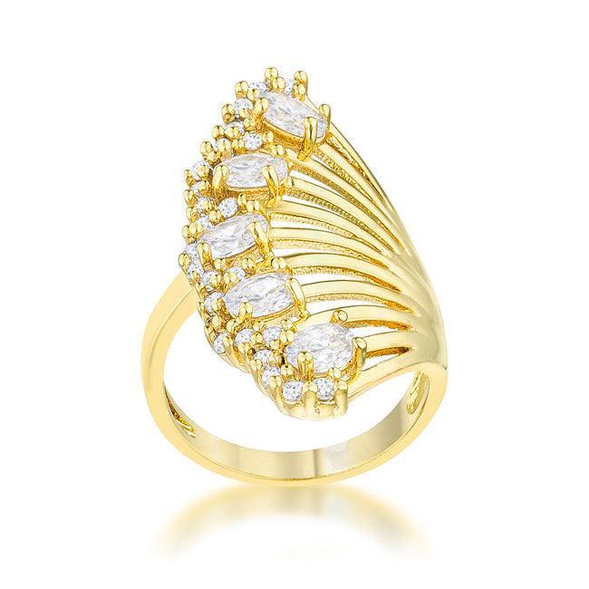 Natalie 2.15ct CZ 14k Gold Contemporary Cocktail Ring - Flyclothing LLC