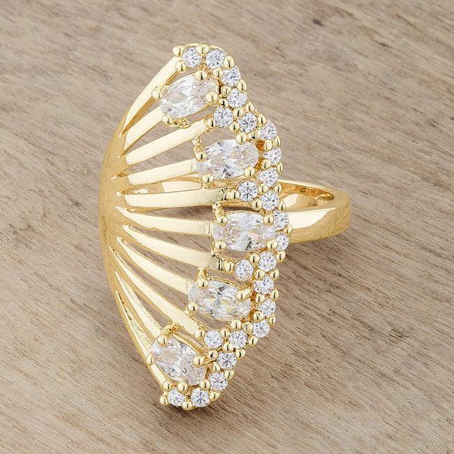 Natalie 2.15ct CZ 14k Gold Contemporary Cocktail Ring - Flyclothing LLC