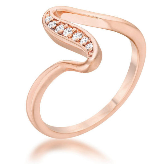 Sheryl 0.07ct CZ 14k Rose Gold Simple Wave Ring - Flyclothing LLC