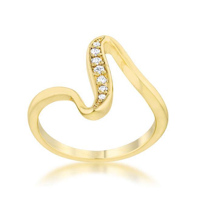 Sheryl 0.07ct CZ 14k Gold Simple Wave Ring - Flyclothing LLC