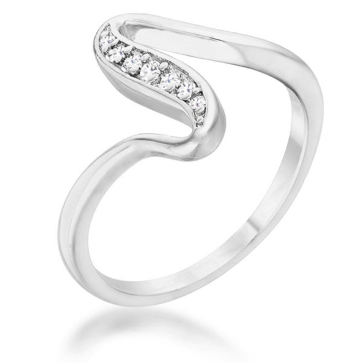 Sheryl 0.07ct CZ Rhodium Simple Wave Ring - Flyclothing LLC