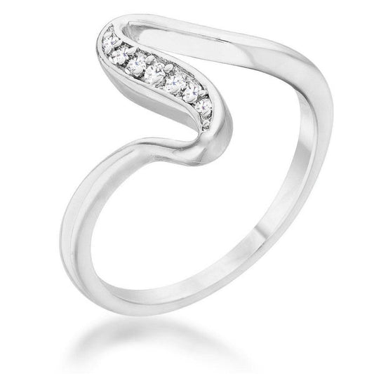 Sheryl 0.07ct CZ Rhodium Simple Wave Ring - Flyclothing LLC