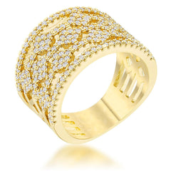 Marlene 0.6ct CZ 14k Gold Wide Band Cocktail Ring - Flyclothing LLC