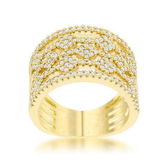 Marlene 0.6ct CZ 14k Gold Wide Band Cocktail Ring - Flyclothing LLC