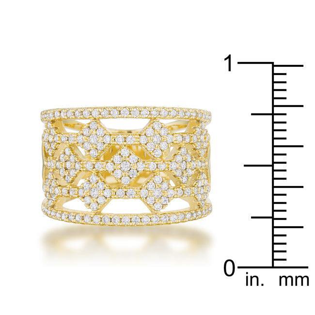 Marlene 0.6ct CZ 14k Gold Wide Band Cocktail Ring - Flyclothing LLC