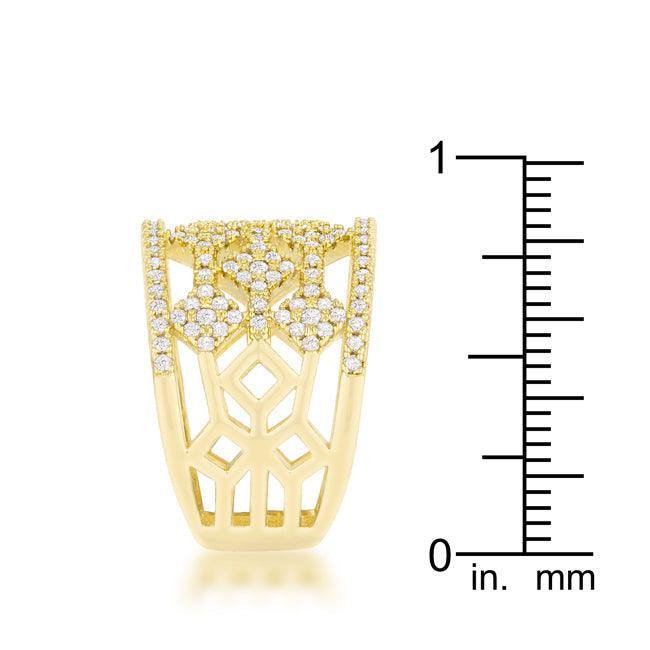 Marlene 0.6ct CZ 14k Gold Wide Band Cocktail Ring - Flyclothing LLC