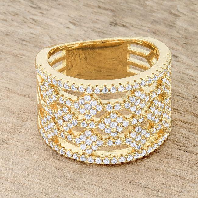 Marlene 0.6ct CZ 14k Gold Wide Band Cocktail Ring - Flyclothing LLC