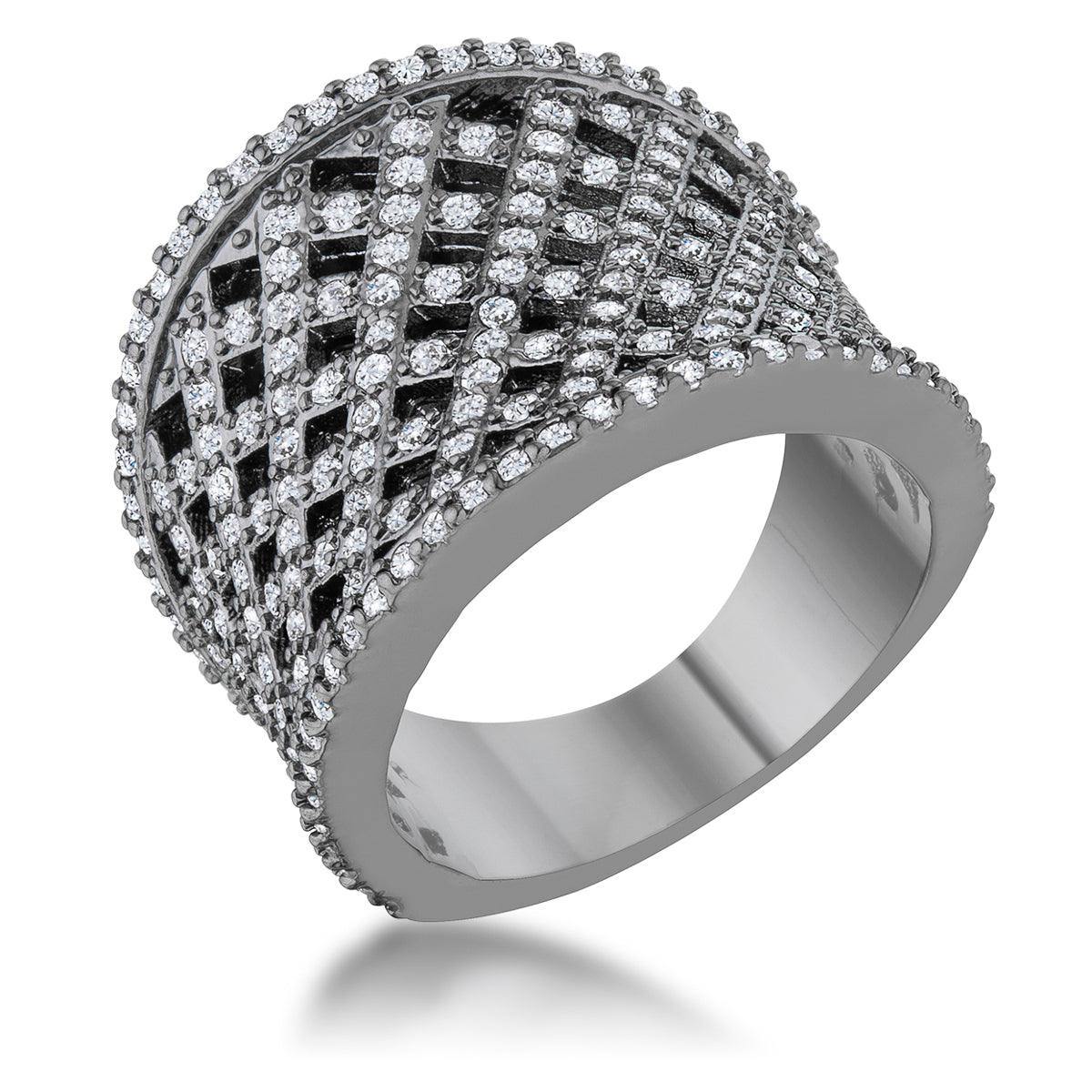 Brin 1.4ct CZ Hematite Wide Woven Style Ring - JGI