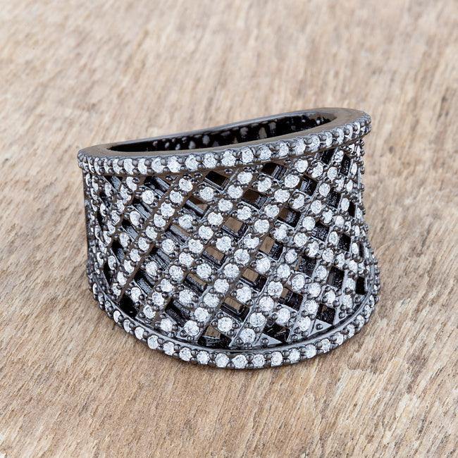 Brin 1.4ct CZ Hematite Wide Woven Style Ring - JGI