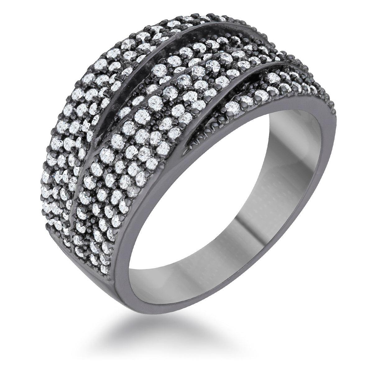 Kina 1.7ct Clear CZ Hematite Contemporary Cocktail Ring - Flyclothing LLC