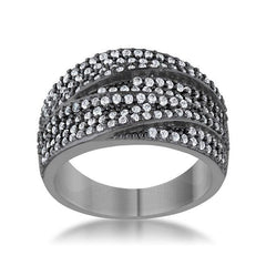 Kina 1.7ct Clear CZ Hematite Contemporary Cocktail Ring - Flyclothing LLC