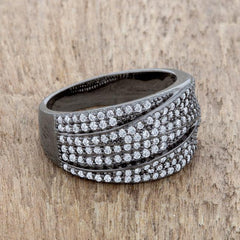 Kina 1.7ct Clear CZ Hematite Contemporary Cocktail Ring - Flyclothing LLC