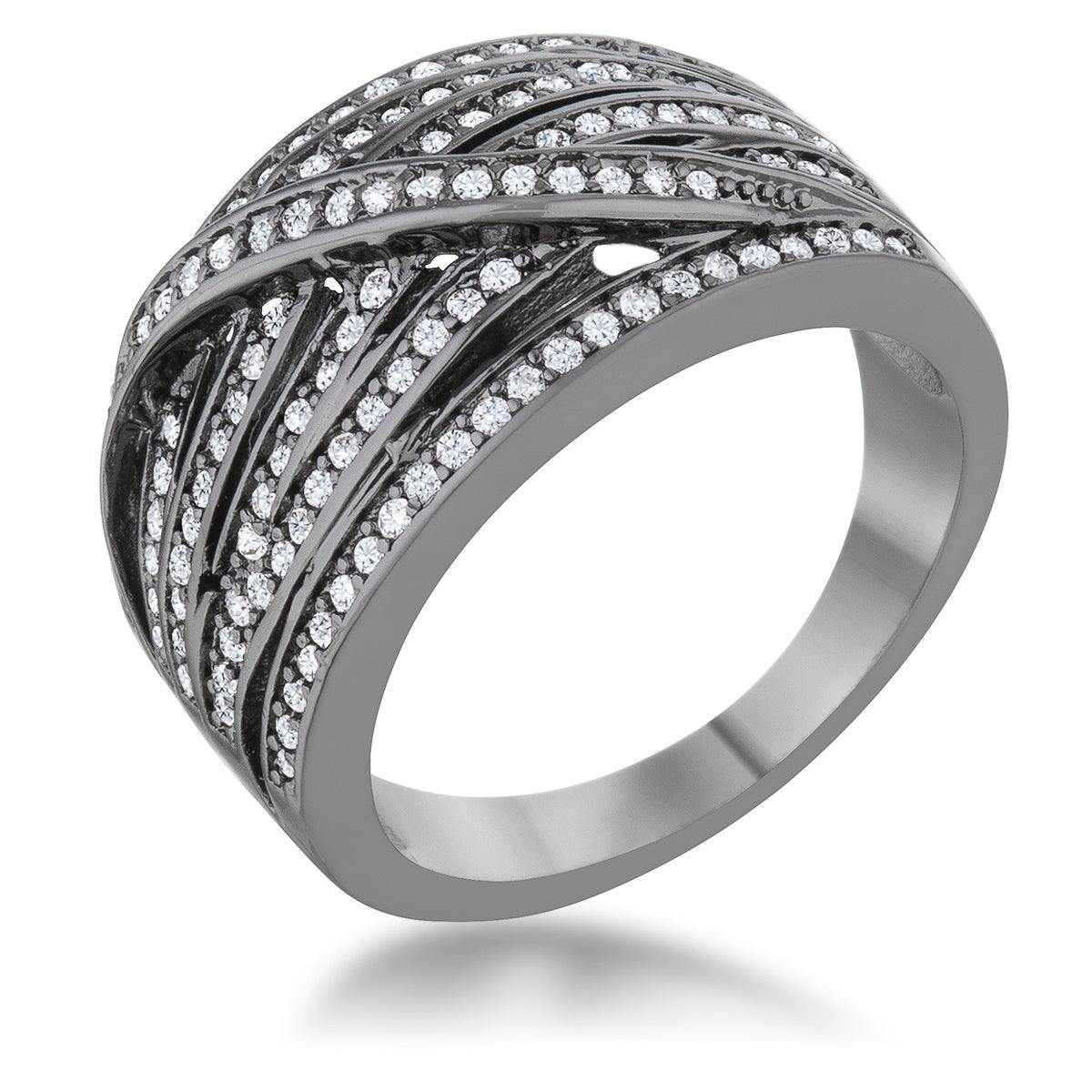 Shirah 0.75ct CZ Hematite Wide Statement Ring - Flyclothing LLC