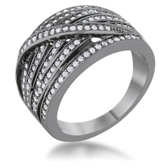 Shirah 0.75ct CZ Hematite Wide Statement Ring - Flyclothing LLC