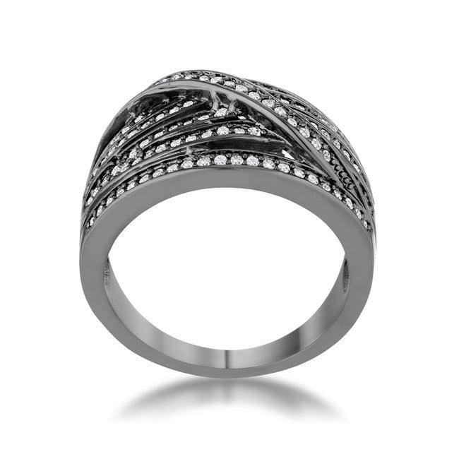 Shirah 0.75ct CZ Hematite Wide Statement Ring - Flyclothing LLC