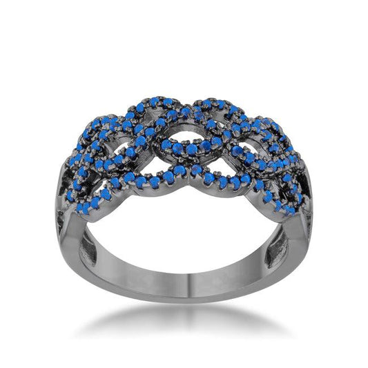 Brina 0.4ct Sapphire CZ Hematite Twist Ring - JGI