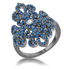 Victoria 1.23ct Sapphire CZ Hematite Filigree Cocktail Ring - Flyclothing LLC