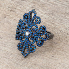 Victoria 1.23ct Sapphire CZ Hematite Filigree Cocktail Ring - Flyclothing LLC