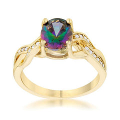 Justine 2ct Mystic CZ 14k Gold Classic Oval Ring - Flyclothing LLC