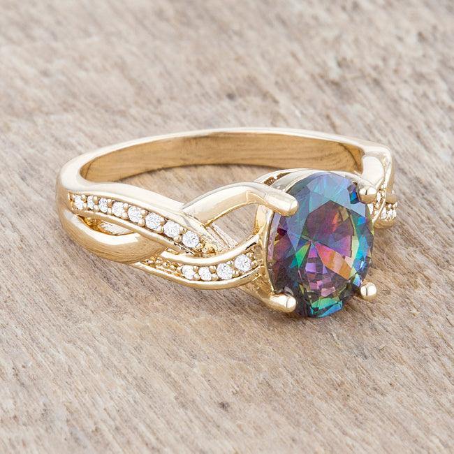 Justine 2ct Mystic CZ 14k Gold Classic Oval Ring - Flyclothing LLC