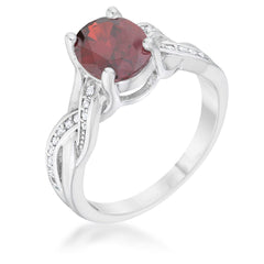 Justine 2ct Garnet CZ Rhodium Classic Oval Ring - Flyclothing LLC