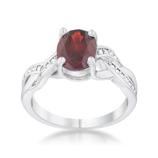 Justine 2ct Garnet CZ Rhodium Classic Oval Ring - Flyclothing LLC