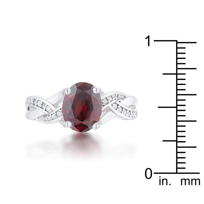 Justine 2ct Garnet CZ Rhodium Classic Oval Ring - Flyclothing LLC