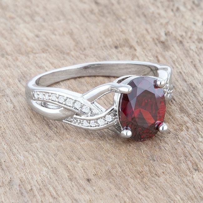 Justine 2ct Garnet CZ Rhodium Classic Oval Ring - Flyclothing LLC