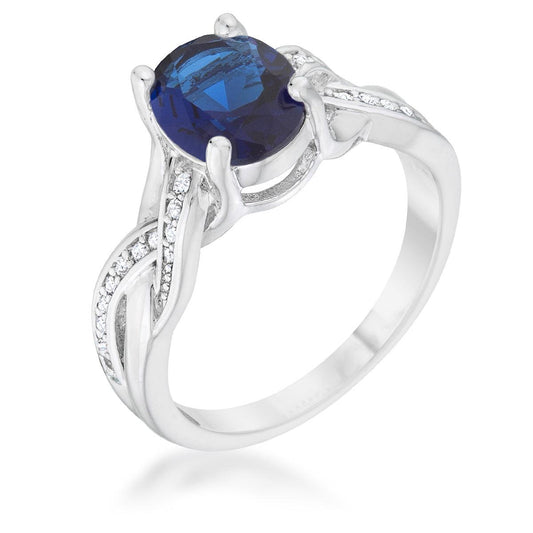 Justine 2ct Sapphire CZ Rhodium Classic Oval Ring - Flyclothing LLC