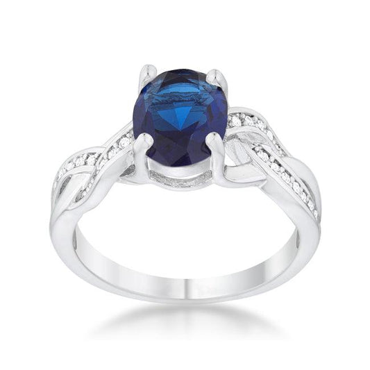 Justine 2ct Sapphire CZ Rhodium Classic Oval Ring - Flyclothing LLC