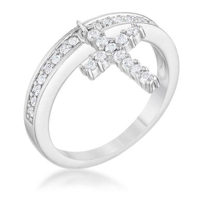 Christine 0.2ct CZ Rhodium Cross Charm Ring - JGI