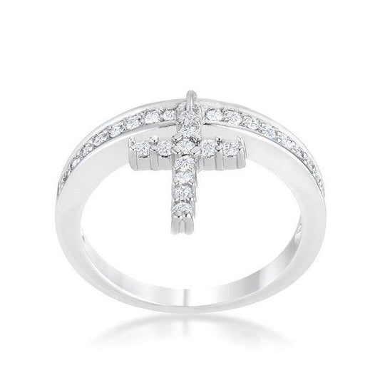 Christine 0.2ct CZ Rhodium Cross Charm Ring - JGI