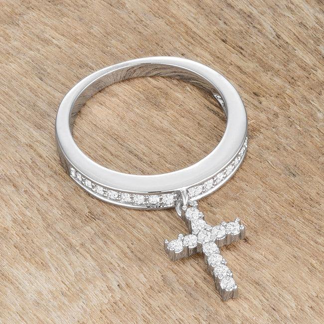 Christine 0.2ct CZ Rhodium Cross Charm Ring - JGI