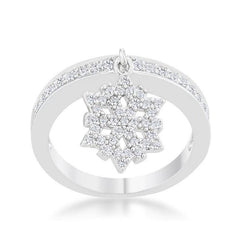 Snowflake 0.35ct CZ Rhodium Simple Holiday Charm Band Ring - Flyclothing LLC