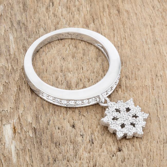 Snowflake 0.35ct CZ Rhodium Simple Holiday Charm Band Ring - Flyclothing LLC