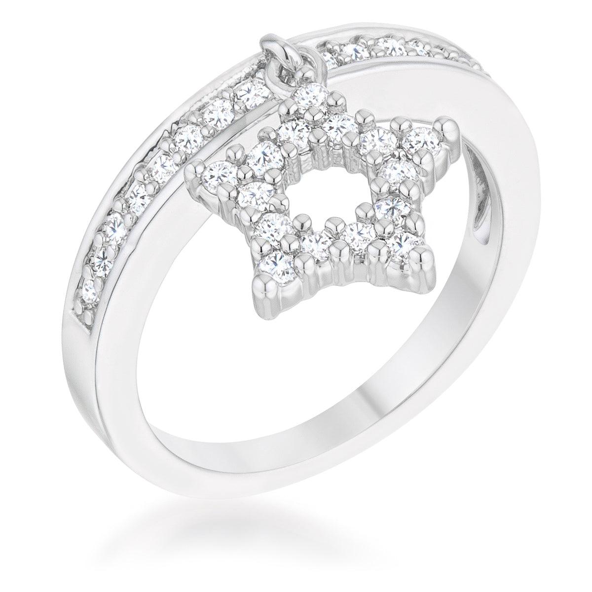 Star 0.25ct CZ Rhodium Simple Holiday Charm Band Ring - Flyclothing LLC