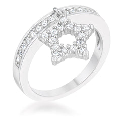 Star 0.25ct CZ Rhodium Simple Holiday Charm Band Ring - Flyclothing LLC