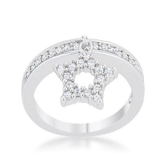 Star 0.25ct CZ Rhodium Simple Holiday Charm Band Ring - Flyclothing LLC