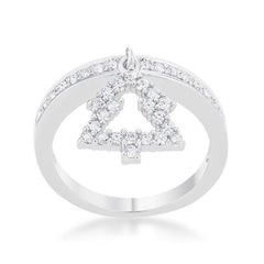 Christmas Tree 0.3ct CZ Rhodium Holiday Charm Ring - JGI