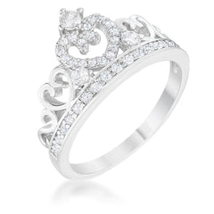 Aurora 0.34ct CZ Rhodium Heart Crown Ring - JGI