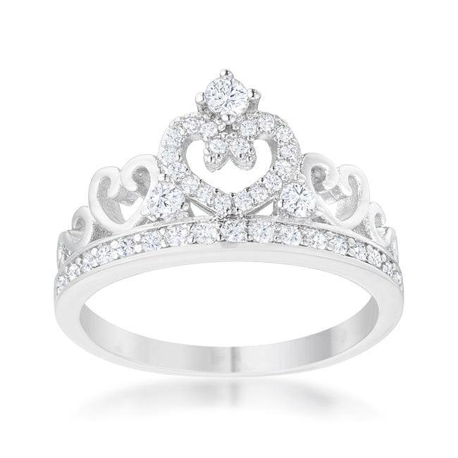 Aurora 0.34ct CZ Rhodium Heart Crown Ring - JGI