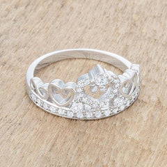 Aurora 0.34ct CZ Rhodium Heart Crown Ring - JGI