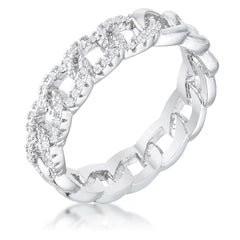 Interlocking Rhodium Chain Design Ring with CZ - Flyclothing LLC