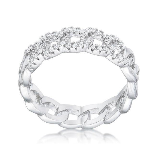 Interlocking Rhodium Chain Design Ring with CZ - Flyclothing LLC