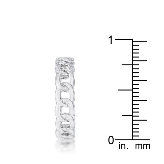 Interlocking Rhodium Chain Design Ring with CZ - Flyclothing LLC