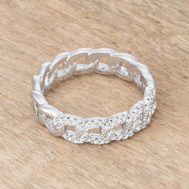 Interlocking Rhodium Chain Design Ring with CZ - Flyclothing LLC